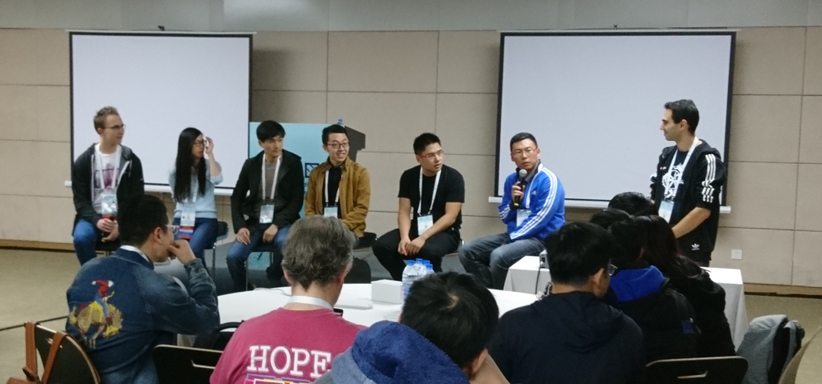 Picture of contributor panel at 2018 Shanghai contributor summit. Photo by Josh Berkus, licensed CC-BY 4.0
